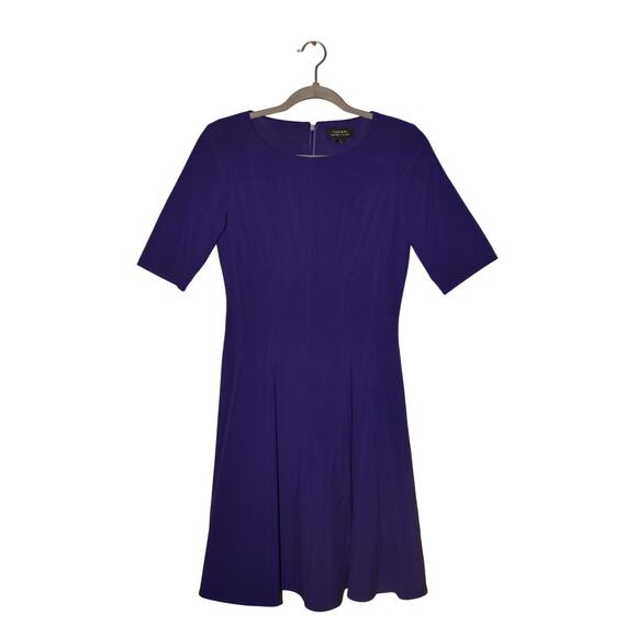 TAHARI ASL $149 Purple Short Sleeve Fit & flare Dress Structured Seams‎ Size 2 - Picture 1 of 3